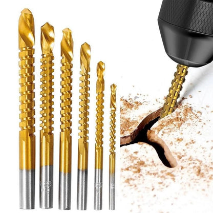 Juego de 6 brocas de acero de alta velocidad con recubrimiento de titanio, vástago recto de construcción duradera, revestimiento de titanio resistente al desgaste para perforar madera y plástico, solo para taladrar, no para cortar, brocas para metal
