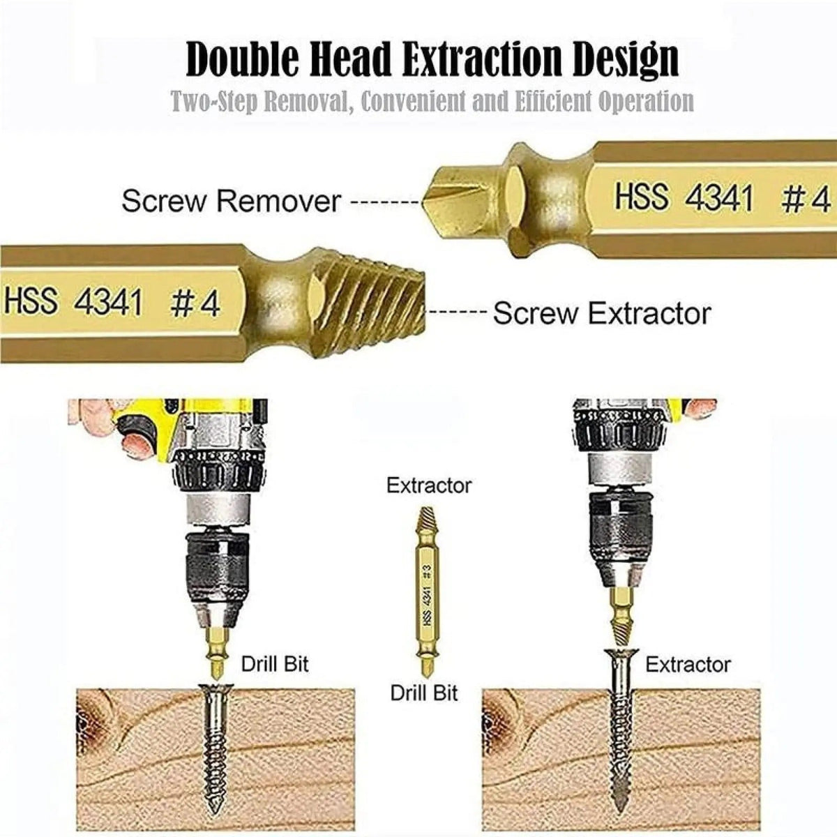 Juego de 6 extractores de tornillos y pernos rotos, herramienta de doble cabeza para reparación de pernos rotos, tornillos con dientes trasroscados y dañados, accesorio de punta para herramientas eléctricas para reparaciones domésticas
