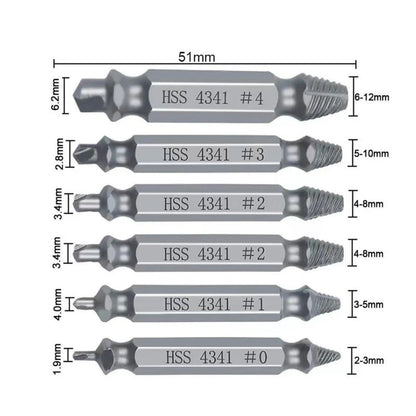 Juego de 6 extractores de tornillos y pernos rotos, herramienta de doble cabeza para reparación de pernos rotos, tornillos con dientes trasroscados y dañados, accesorio de punta para herramientas eléctricas para reparaciones domésticas