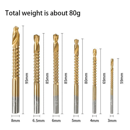 Juego de 6 brocas de acero de alta velocidad con recubrimiento de titanio, vástago recto de construcción duradera, revestimiento de titanio resistente al desgaste para perforar madera y plástico, solo para taladrar, no para cortar, brocas para metal