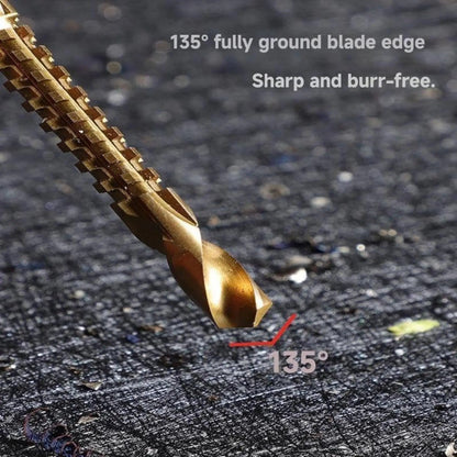 Juego de 6 brocas de acero de alta velocidad con recubrimiento de titanio, vástago recto de construcción duradera, revestimiento de titanio resistente al desgaste para perforar madera y plástico, solo para taladrar, no para cortar, brocas para metal