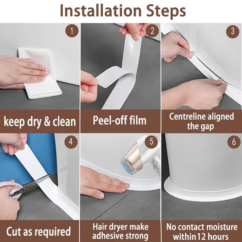 Cinta selladora blanca, 3 rollos, para baño y cocina, cinta de calafateo autoadhesiva para baño, borde de bañera, inodoro, encimera de cocina (3.8 cm x 3.2 m)