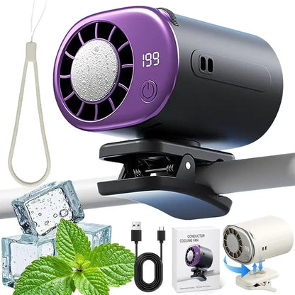 Ventilador de aire acondicionado con clip para coche, modelo 2026, con pantalla LED, rotación de 360°, sistema de refrigeración portátil mini para vehículos, recargable por USB, 199 velocidades ajustables, semicooling de 16℃ y abrazadera ancha