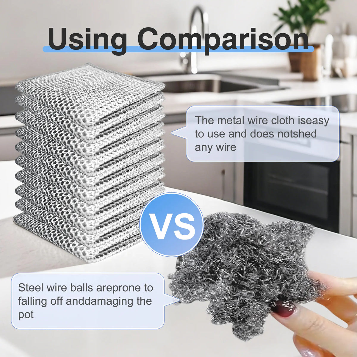 Paquete de 10 paños de alambre multiusos que no rayan, estropajos metálicos para lavar platos, trapos de limpieza de 2 capas para limpieza en seco y húmedo, utensilios de cocina