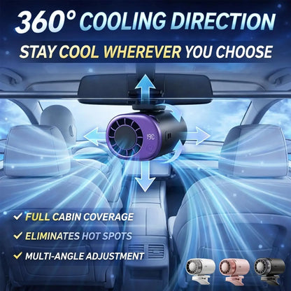 Ventilador de aire acondicionado con clip para coche, modelo 2026, con pantalla LED, rotación de 360°, sistema de refrigeración portátil mini para vehículos, recargable por USB, 199 velocidades ajustables, semicooling de 16℃ y abrazadera ancha