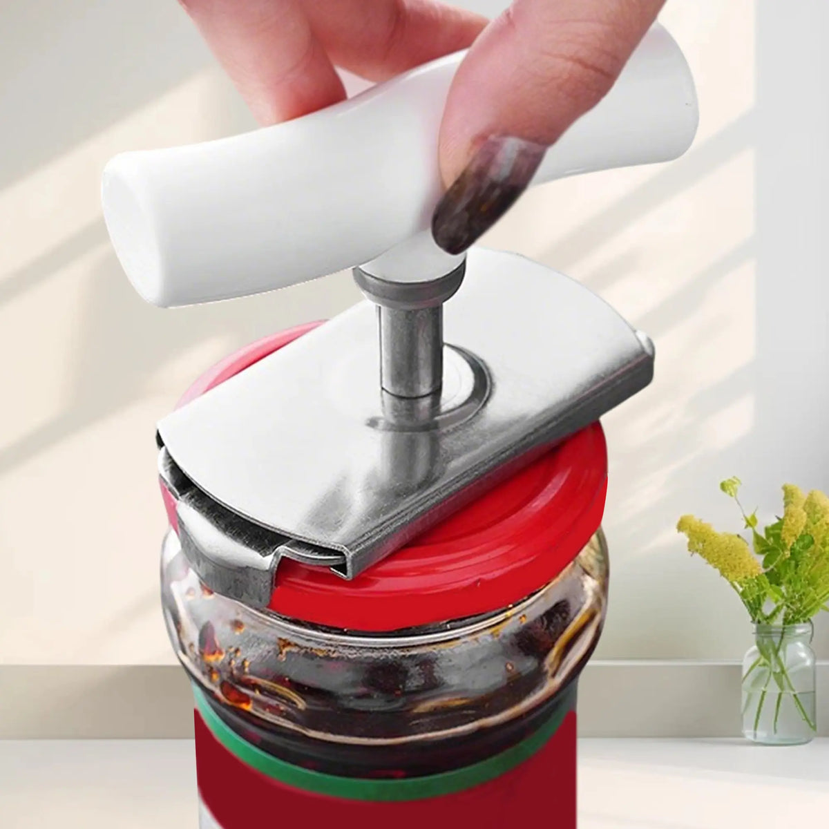 Kit de 2 abridores de tarros blanco y verde – Abridor de tapas de acero inoxidable para manos con artritis, funciona en latas pequeñas y medianas