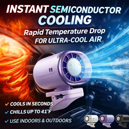 Ventilador de aire acondicionado con clip para coche, modelo 2026, con pantalla LED, rotación de 360°, sistema de refrigeración portátil mini para vehículos, recargable por USB, 199 velocidades ajustables, semicooling de 16℃ y abrazadera ancha