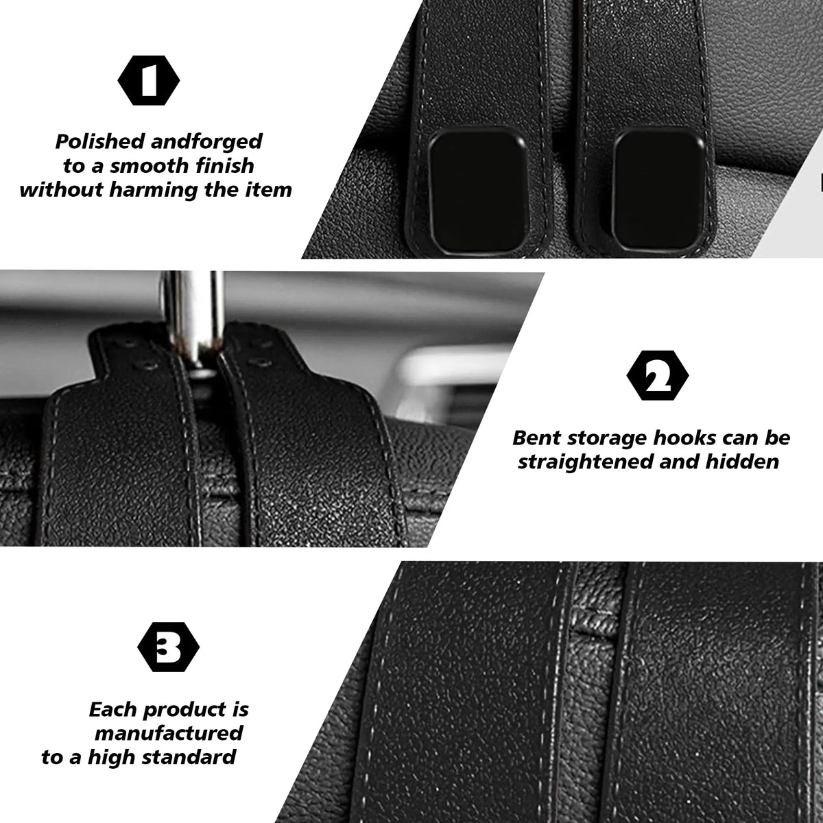 Paquete de 4 ganchos para reposacabezas de asiento de coche, ganchos dobles mejorados para el respaldo del asiento para juguetes de niños, sombreros, mascarillas y gafas de sol, de piel sintética suave y delicada
