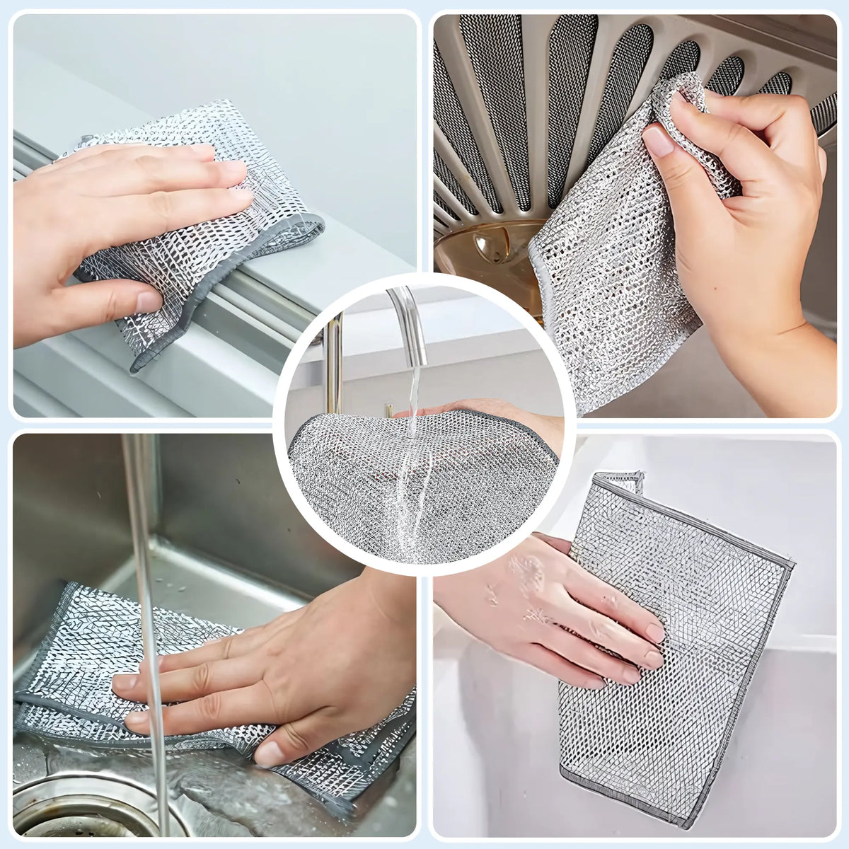 Paquete de 10 paños de alambre multiusos que no rayan, estropajos metálicos para lavar platos, trapos de limpieza de 2 capas para limpieza en seco y húmedo, utensilios de cocina