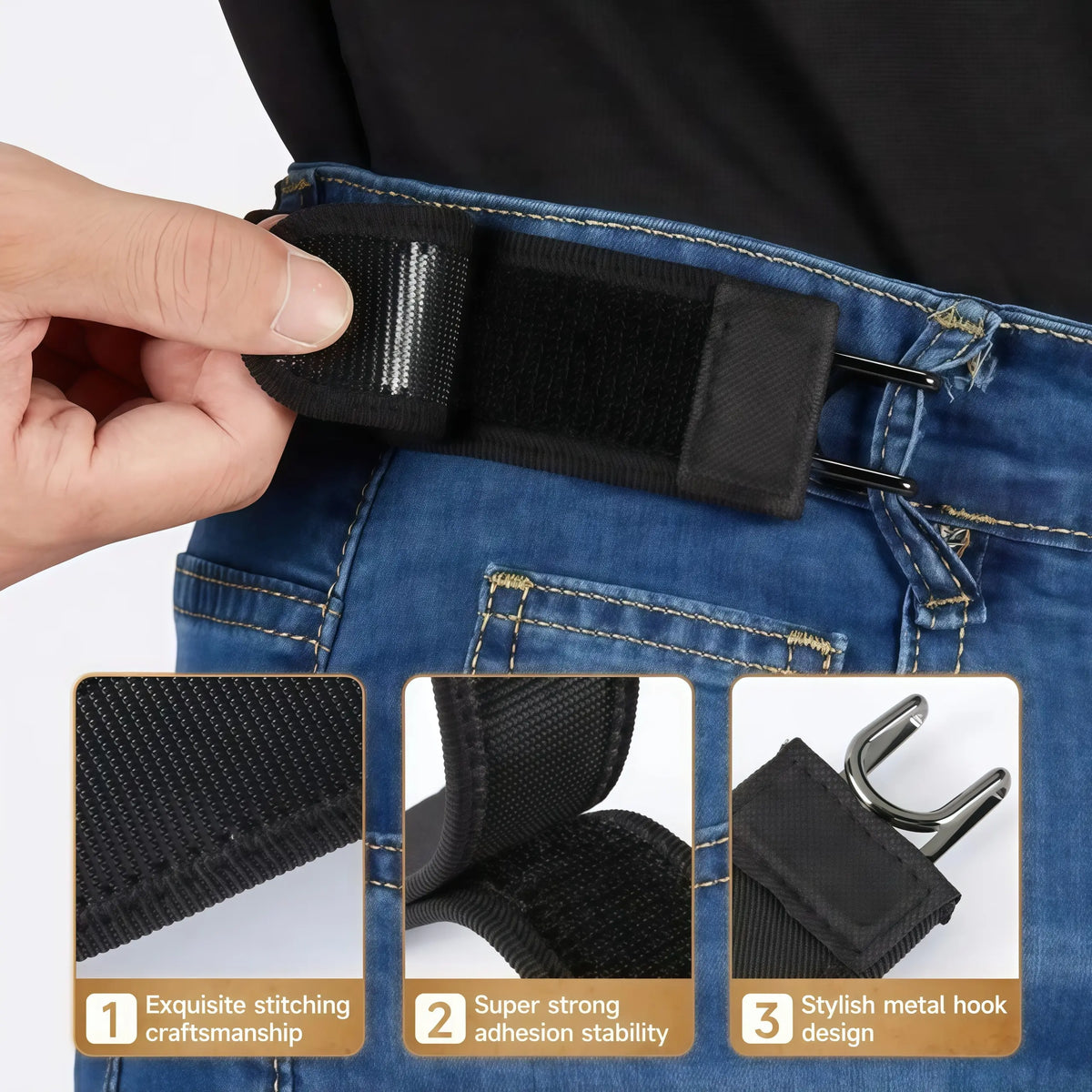 Tactical Metal Hook Elastic Belt (Unisex) No-Buckle Invisible Design | Soft Adjustable Side