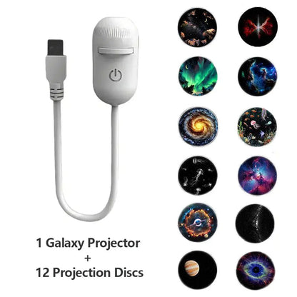 USB 2-in-1 Galaxy Projector and Warm Night Light - 3 or 12 Projection Discs