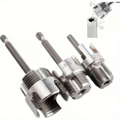 3-Piece Heavy-Duty Alloy Pipe Threading Tool Set - 1/2", 3/4", 1" Internal/External Threads, Electric Drill Compatible PVC/Plastic Pipe Threading Tool, Suitable for DIY and Professional Plumbing Installations (Compatible with PPR, MPP Pipes)