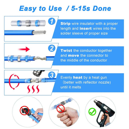 Paquete a granel de 300 conectores de cables termorretráctiles con soldadura: terminales de empalme impermeables con soldadura automática, adhesivo y resistencia a la abrasión para aplicaciones marinas y automotrices