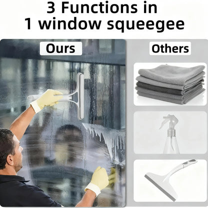 3 in 1 Window Cleaning Scraper, Squeegee and Scrubber with Spray, Multifunctional Household Cleaning Tool, Car Windshield Cleaner,Lightweight Silicone Microfiber Wipe