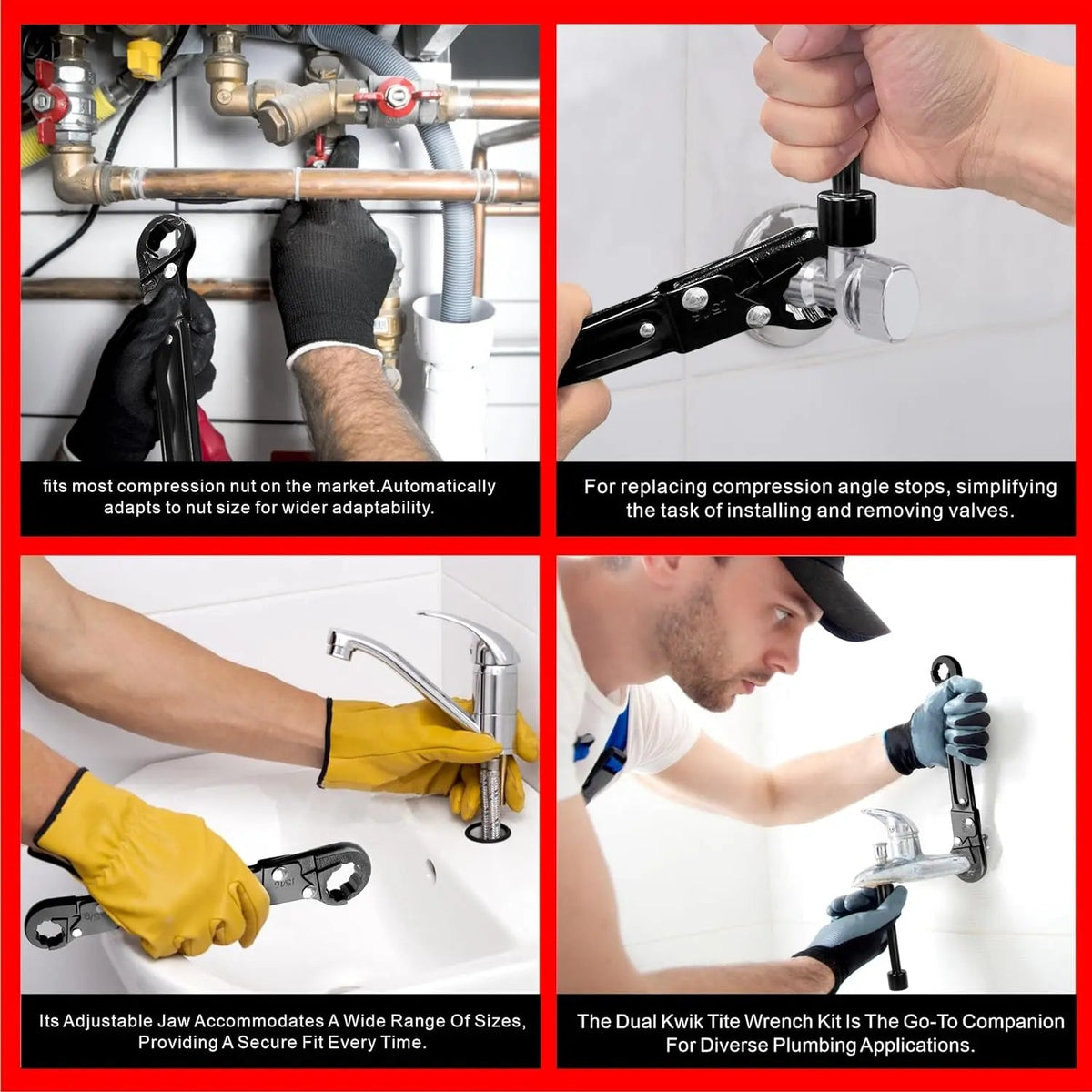 Plumbing Tools – Dual Wrench Kit, Angle Stop Wrench, Plumbing Wrench. Professional plumbing toolset specially designed for confined spaces for easy angle stop and supply nut installation. Must-have for plumbers.