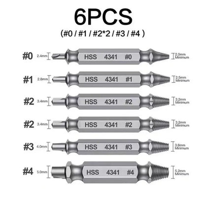 Juego de 6 extractores de tornillos y pernos rotos, herramienta de doble cabeza para reparación de pernos rotos, tornillos con dientes trasroscados y dañados, accesorio de punta para herramientas eléctricas para reparaciones domésticas